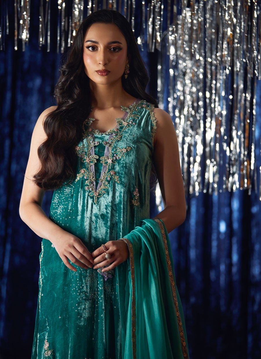 Farah Talib Aziz | Velvet Fete 4 | Ansy Aqua Shirt And Dupatta, image 3