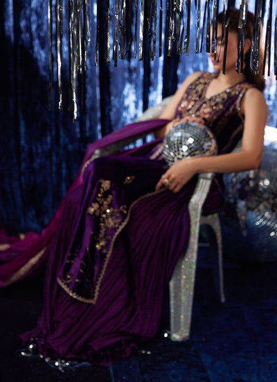 Farah Talib Aziz | Velvet Fete 4 | Amima Aubergine Shirt And Dupatta