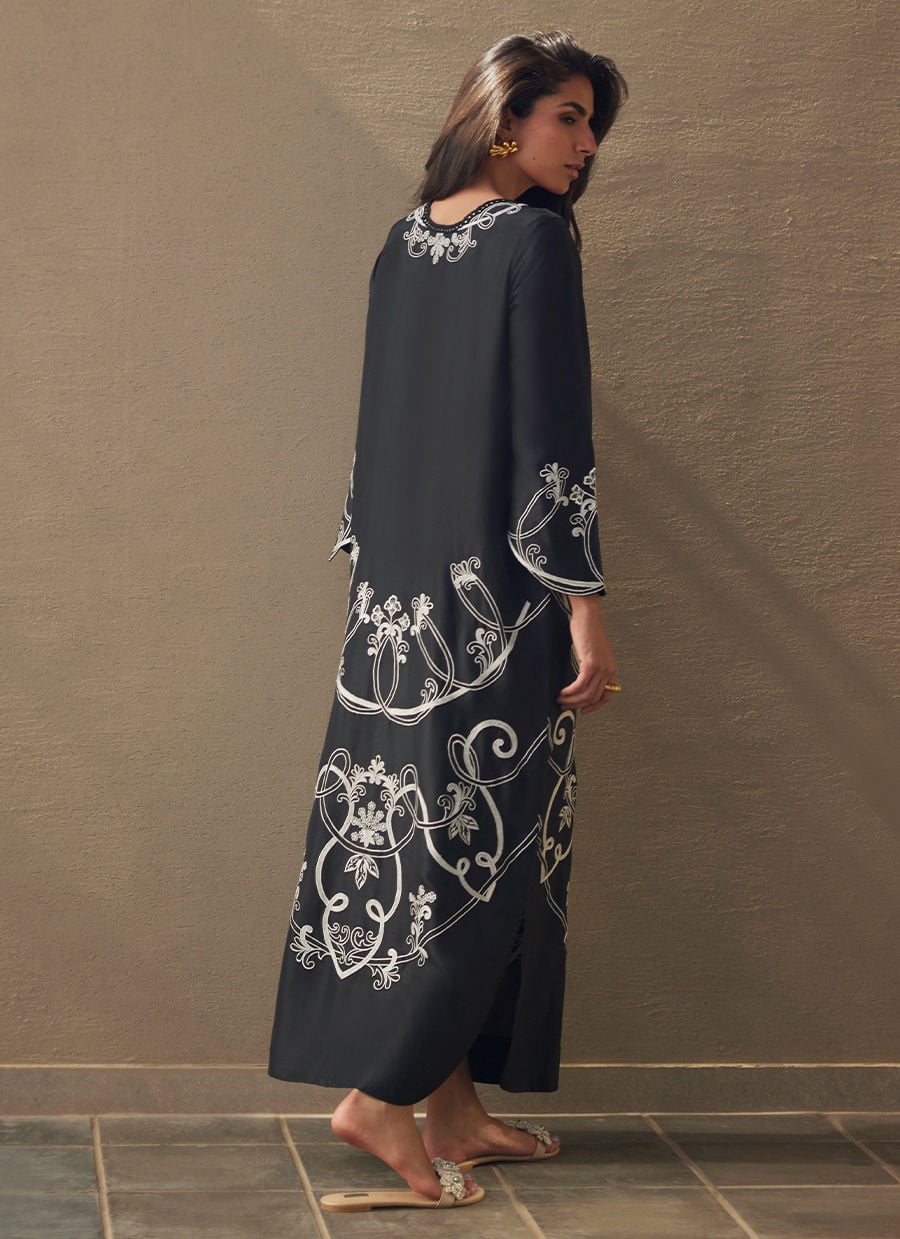 Farah Talib Aziz | Laani The Kaftan Edit | Serai Black Silk, image 2