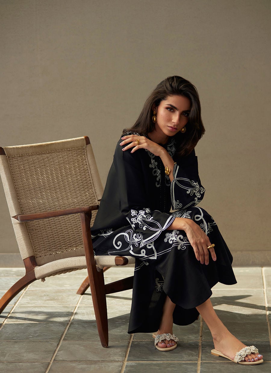 Farah Talib Aziz | Laani The Kaftan Edit | Serai Black Silk, image 6