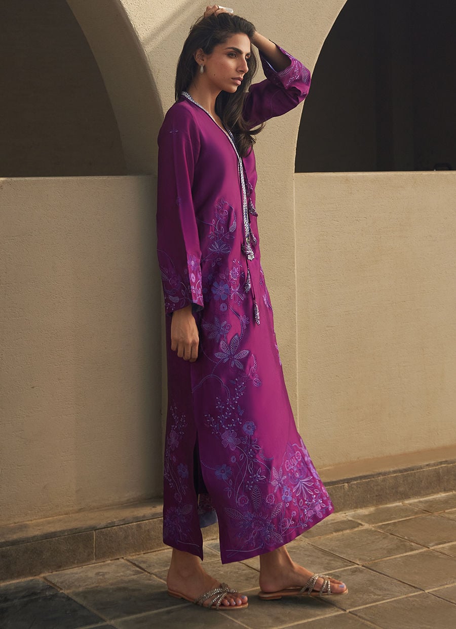 Farah Talib Aziz | Laani The Kaftan Edit | Gilly Grape Silk, image 2