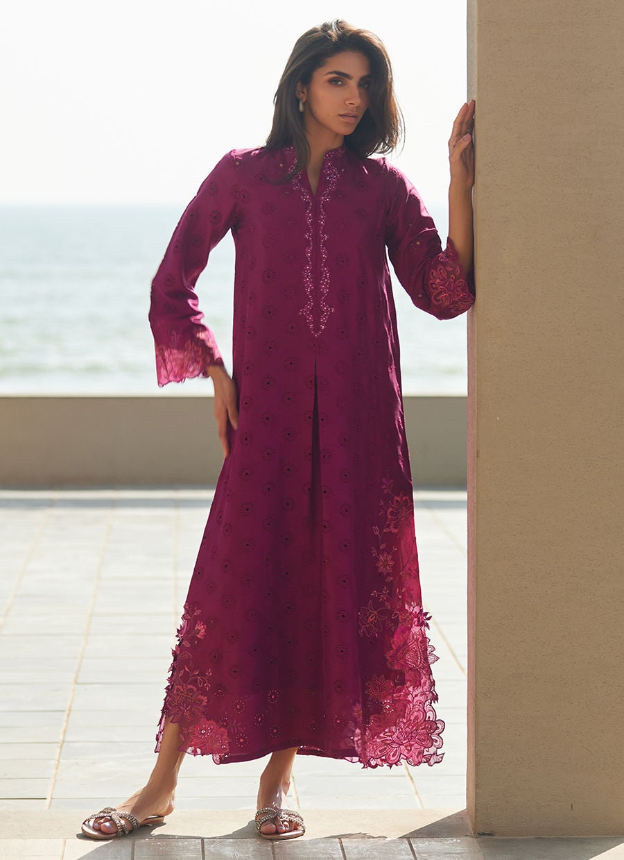 Farah Talib Aziz | Laani The Kaftan Edit | Marbella Magenta Silk, image 6