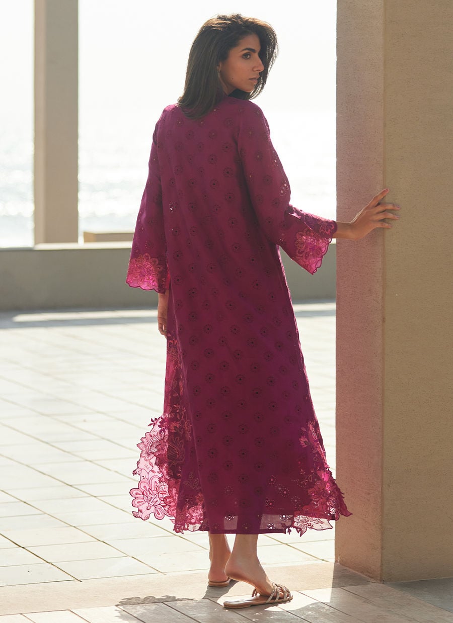Farah Talib Aziz | Laani The Kaftan Edit | Marbella Magenta Silk, image 2