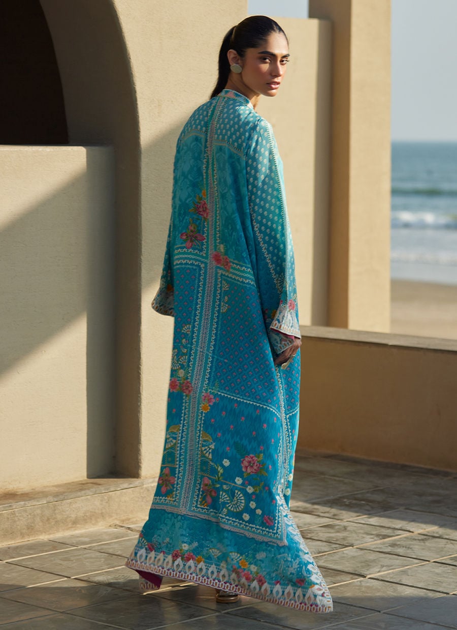 Farah Talib Aziz | Laani The Kaftan Edit | Amaris Sky-Blue Crepe-2