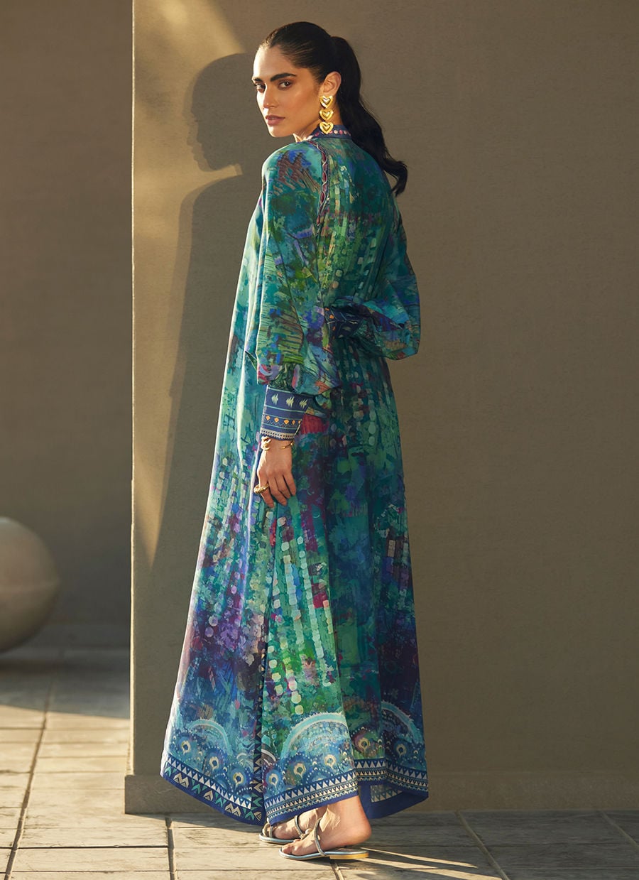Farah Talib Aziz | Laani The Kaftan Edit | Tulum Blue Crepe-5