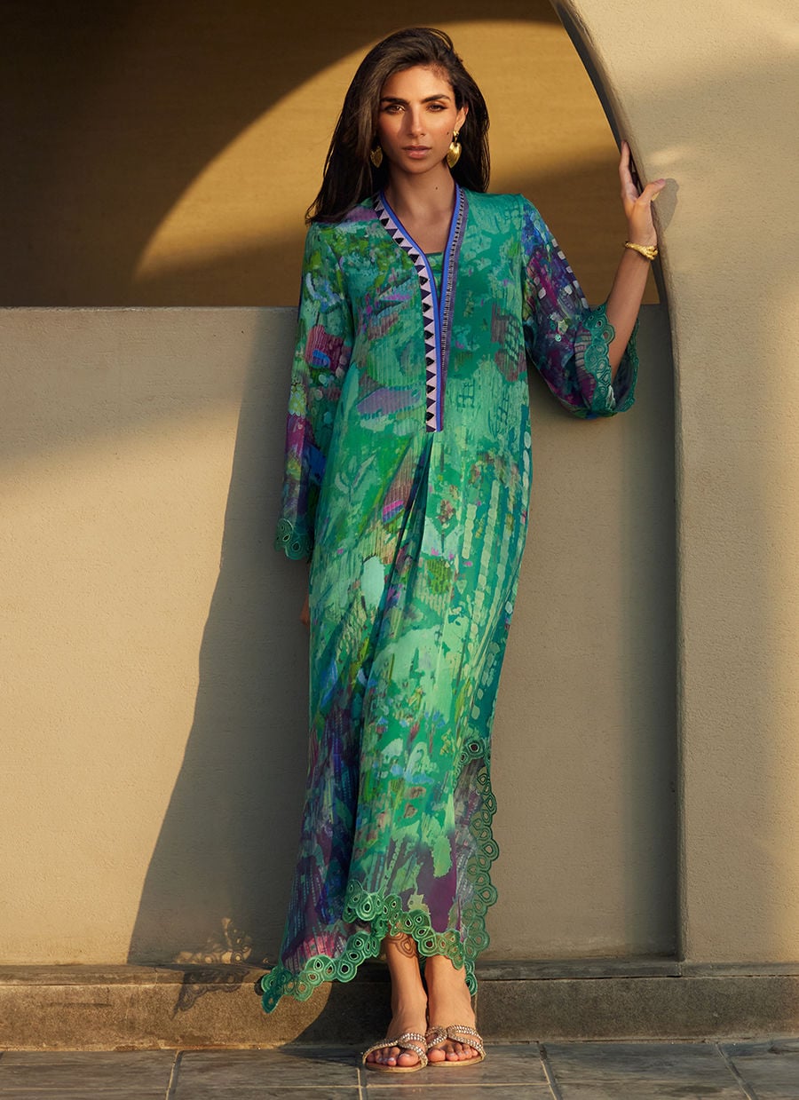 Farah Talib Aziz | Laani The Kaftan Edit | Ariel Emerald Crepe