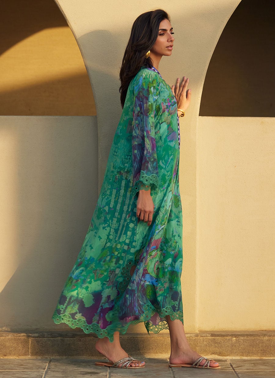 Farah Talib Aziz | Laani The Kaftan Edit | Ariel Emerald Crepe, image 5