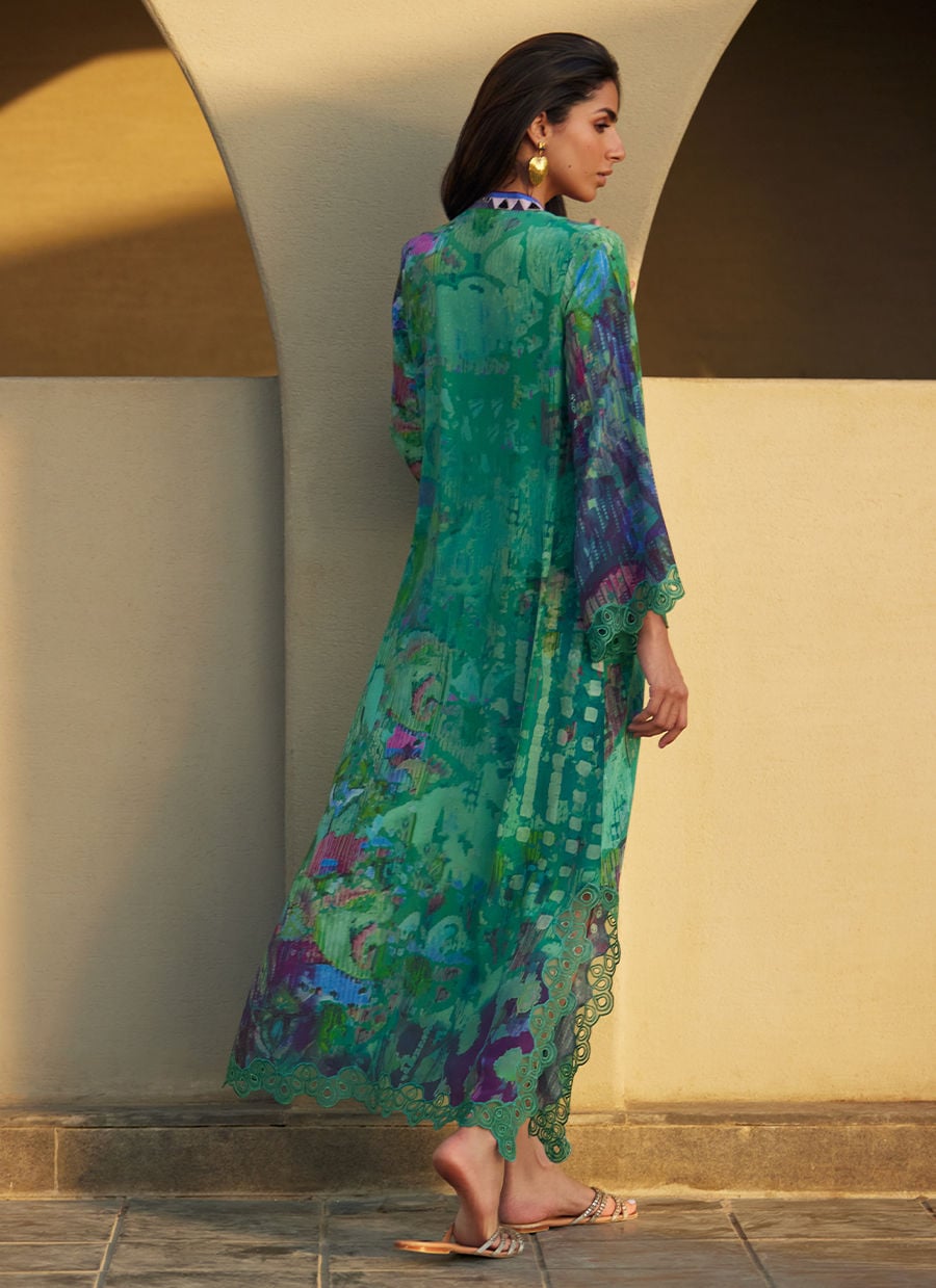 Farah Talib Aziz | Laani The Kaftan Edit | Ariel Emerald Crepe-2
