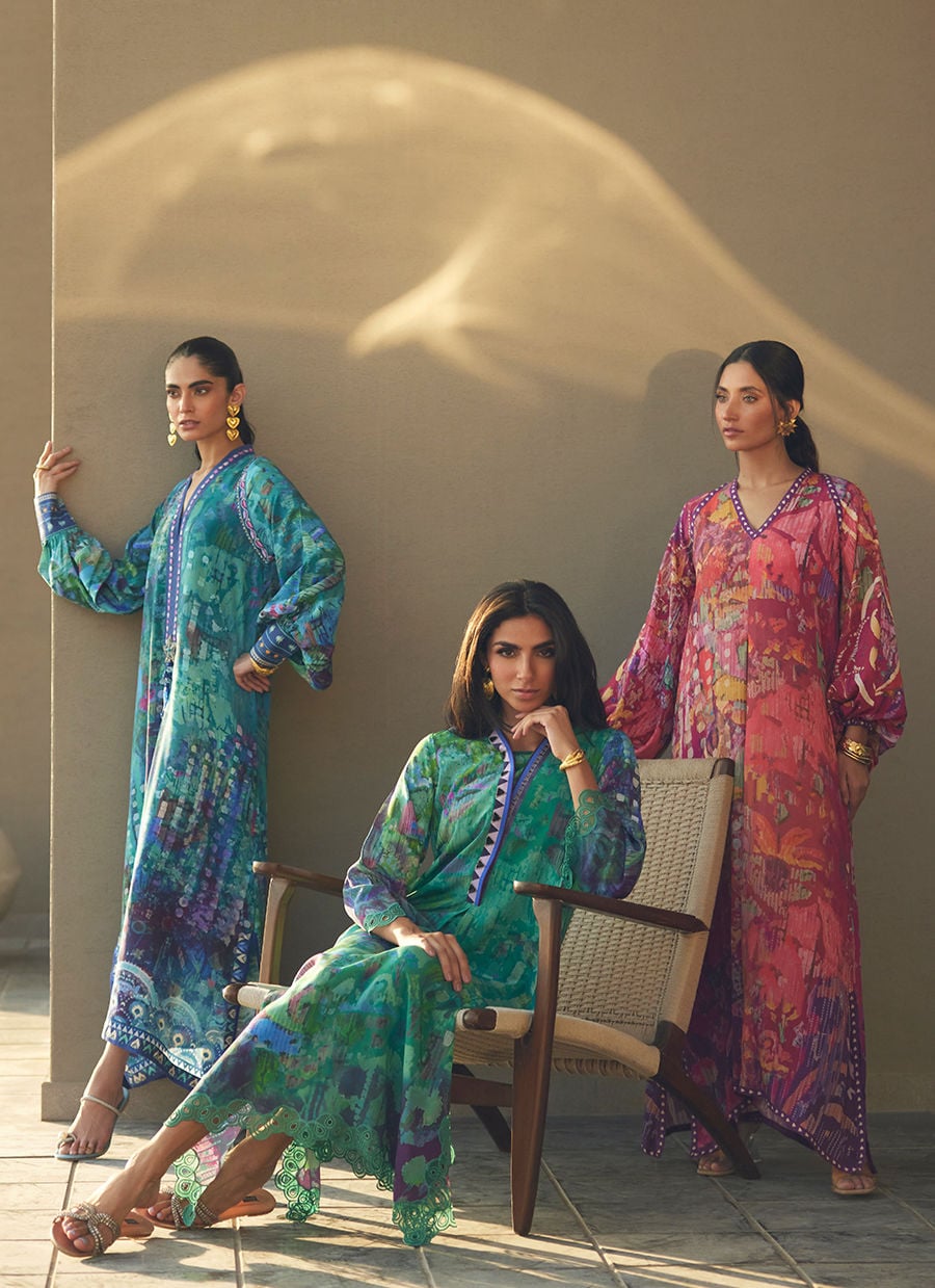 Farah Talib Aziz | Laani The Kaftan Edit | Ariel Emerald Crepe, image 6