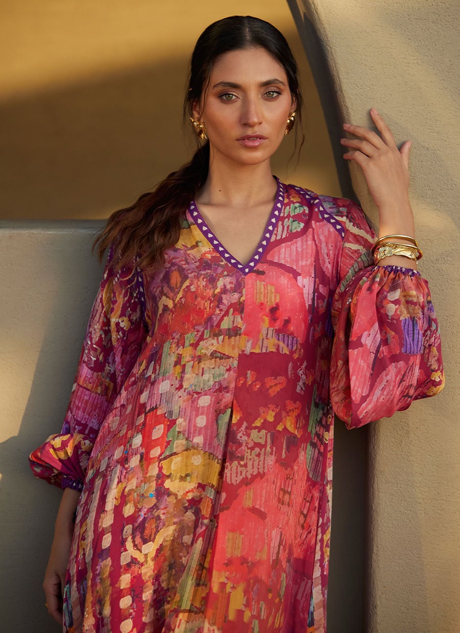 Farah Talib Aziz | Laani The Kaftan Edit | Mischa Magenta Crepe-3