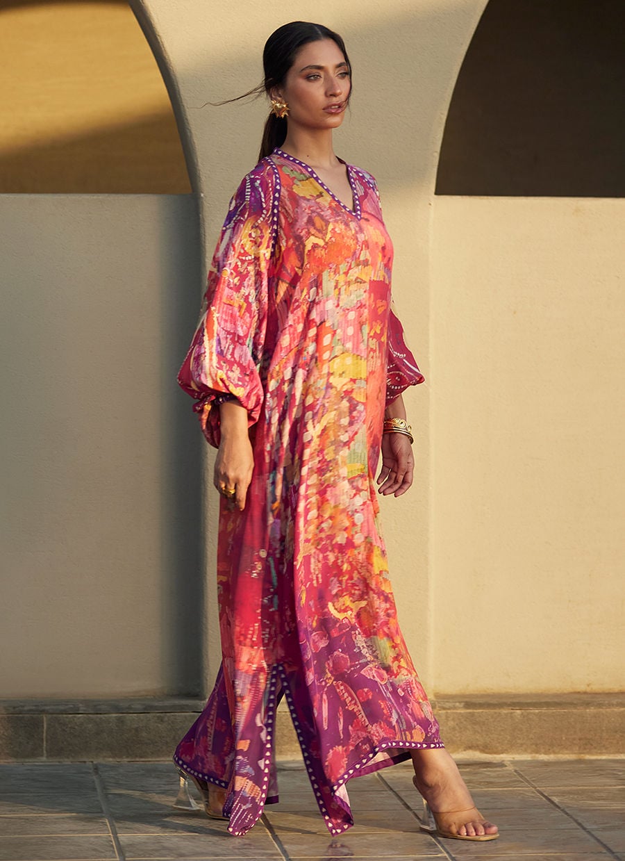 Farah Talib Aziz | Laani The Kaftan Edit | Mischa Magenta Crepe-6