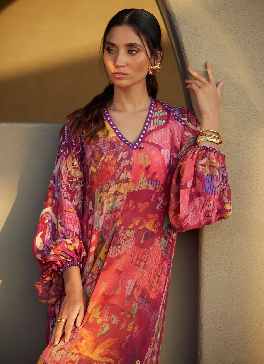 Farah Talib Aziz | Laani The Kaftan Edit | Mischa Magenta Crepe-5