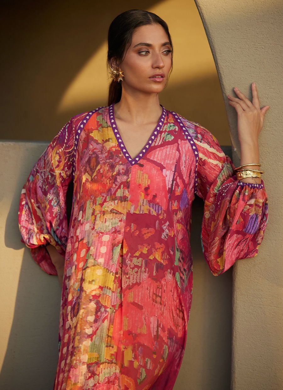 Farah Talib Aziz | Laani The Kaftan Edit | Mischa Magenta Crepe-4