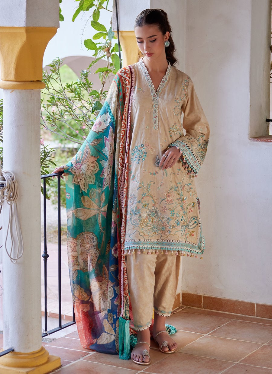 Farah Talib Aziz | Luxury Lawn 26 | Isabella Sand-6