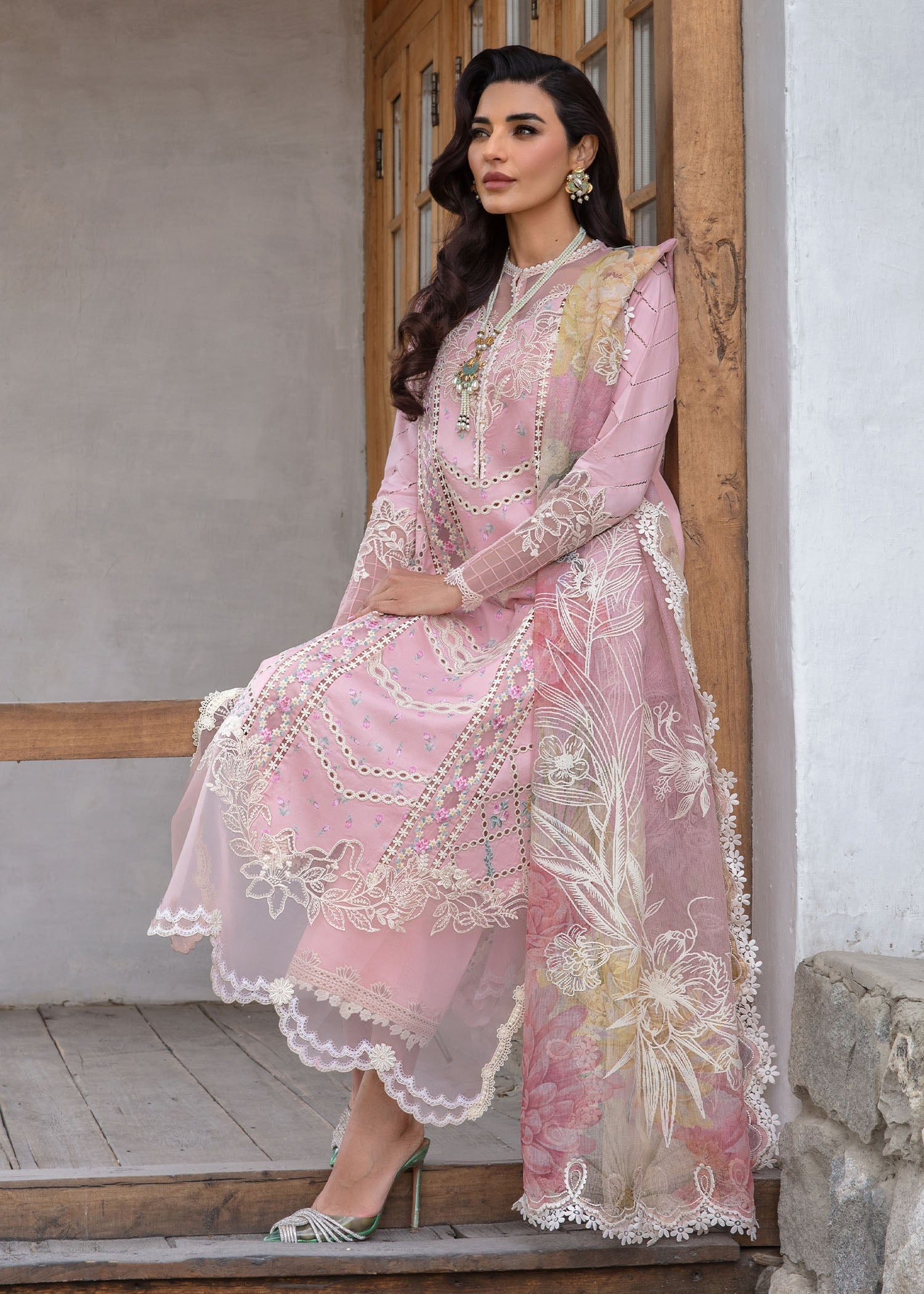 Crimson | Lawn 2024 | A Floral Mesh - Rose Pink by Designer Crimson - House of Maryam - Pakistani Designer Ethnic Wear in {{ shop.shopifyCountryName }}