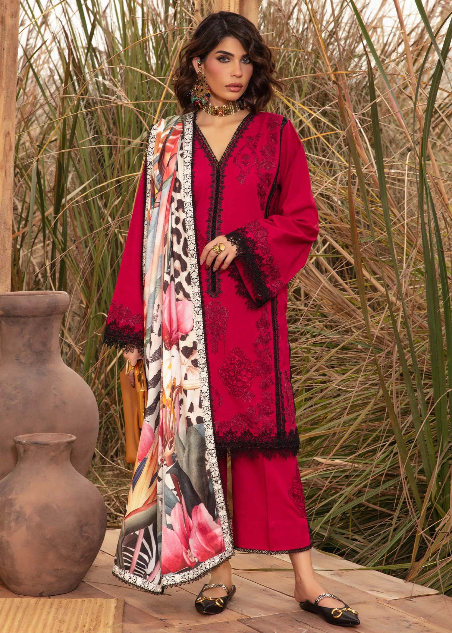 Saira Shakira | Raya Winter Stitched 23 | Crimson