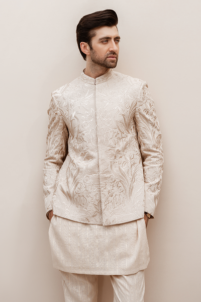 Republic By Omar Farooq | Luxury Rtw | Beige Embroidered Prince Coat -  Republic by Omar Farooq Luxury RTW - Original Designer Dress - House of Maryam