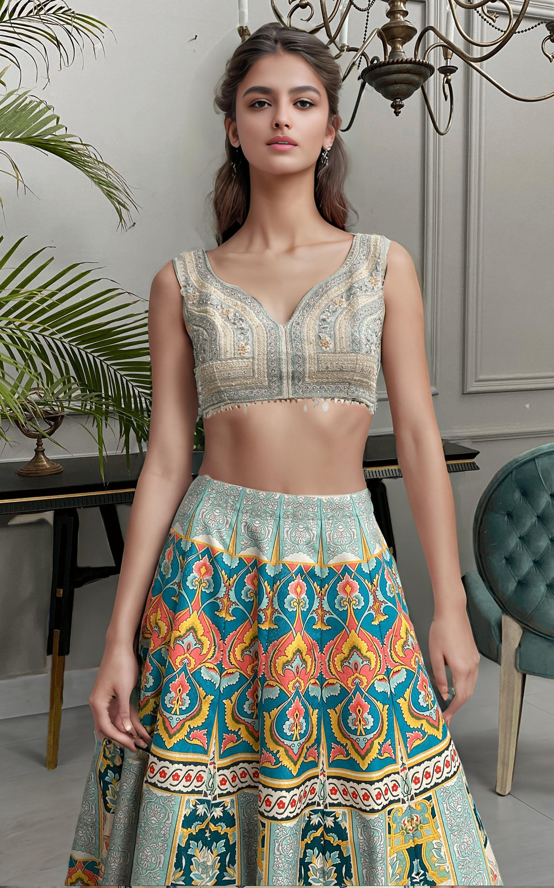 Threads and Motifs | Formal Dresses 25 | Embroidered Blouse With Printed Lehenga And Dupatta