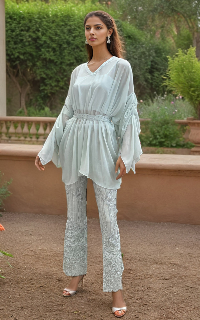 Threads and Motifs | Formal Dresses 25 | Chiffon Top with Organza Embroidered Trouser -  Threads and Motifs Ladies Clothes - Original Designer Dress - House of Maryam