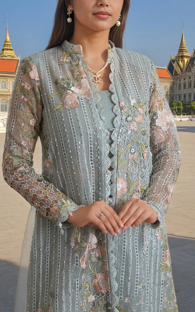 Threads and Motifs | Formal Dresses 25 | Organza Embroidered Front Open Jacket -  Threads and Motifs Ladies Clothes - Original Designer Dress - House of Maryam