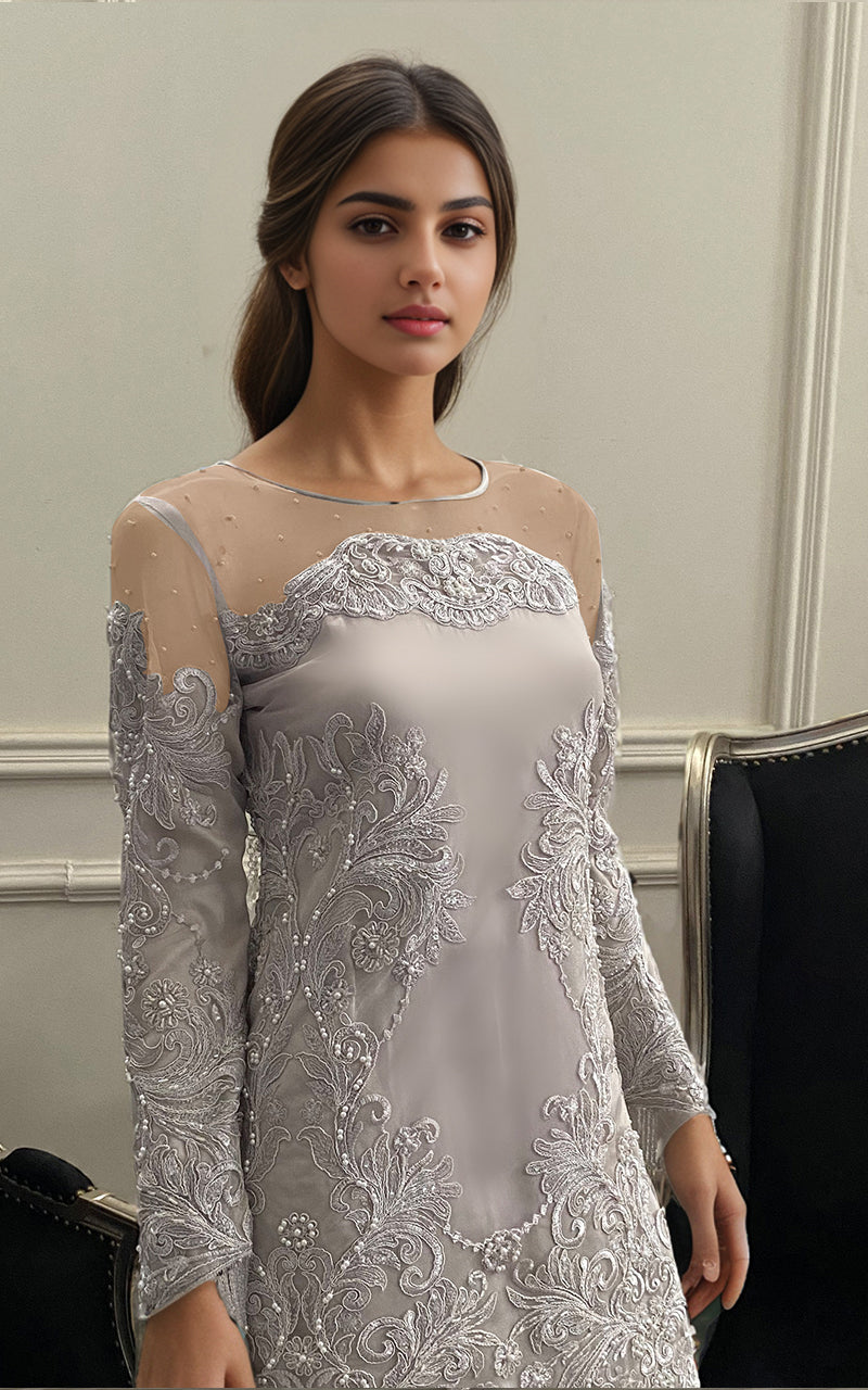 Threads and Motifs | Formal Dresses 25 | Net Embroidered Shirt With Lehenga -  Threads and Motifs Ladies Clothes - Original Designer Dress - House of Maryam