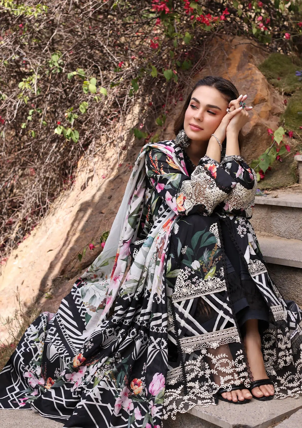 Elaf Premium | Prints Chikankari 24 | 02A NOIREE -  Elaf Premium Luxury - Original Designer Dress - House of Maryam