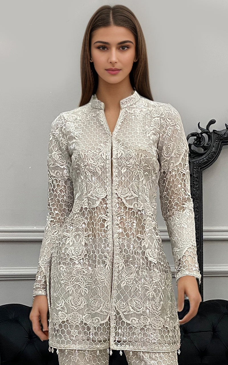 Threads and Motifs | Formal Dresses 25 | Organza Embroidered Jacket with Trouser -  Threads and Motifs Ladies Clothes - Original Designer Dress - House of Maryam