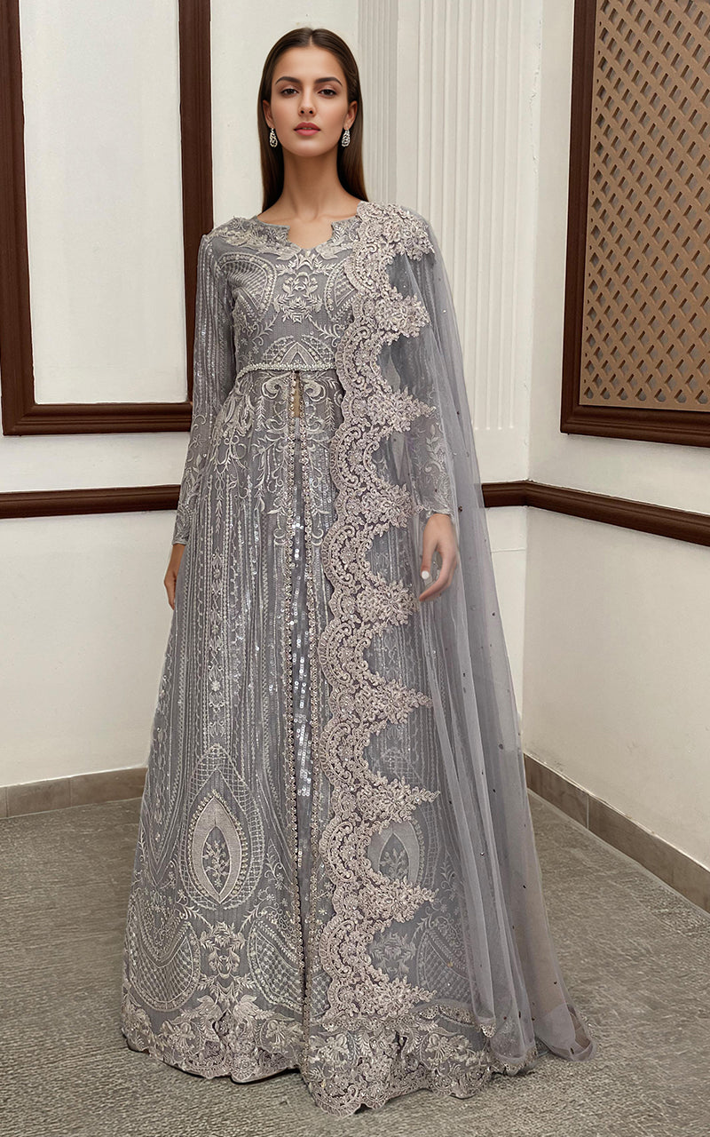 Threads and Motifs | Formal Dresses 25 | Net Embroidered Maxi With Dupatta -  Threads and Motifs Ladies Clothes - Original Designer Dress - House of Maryam
