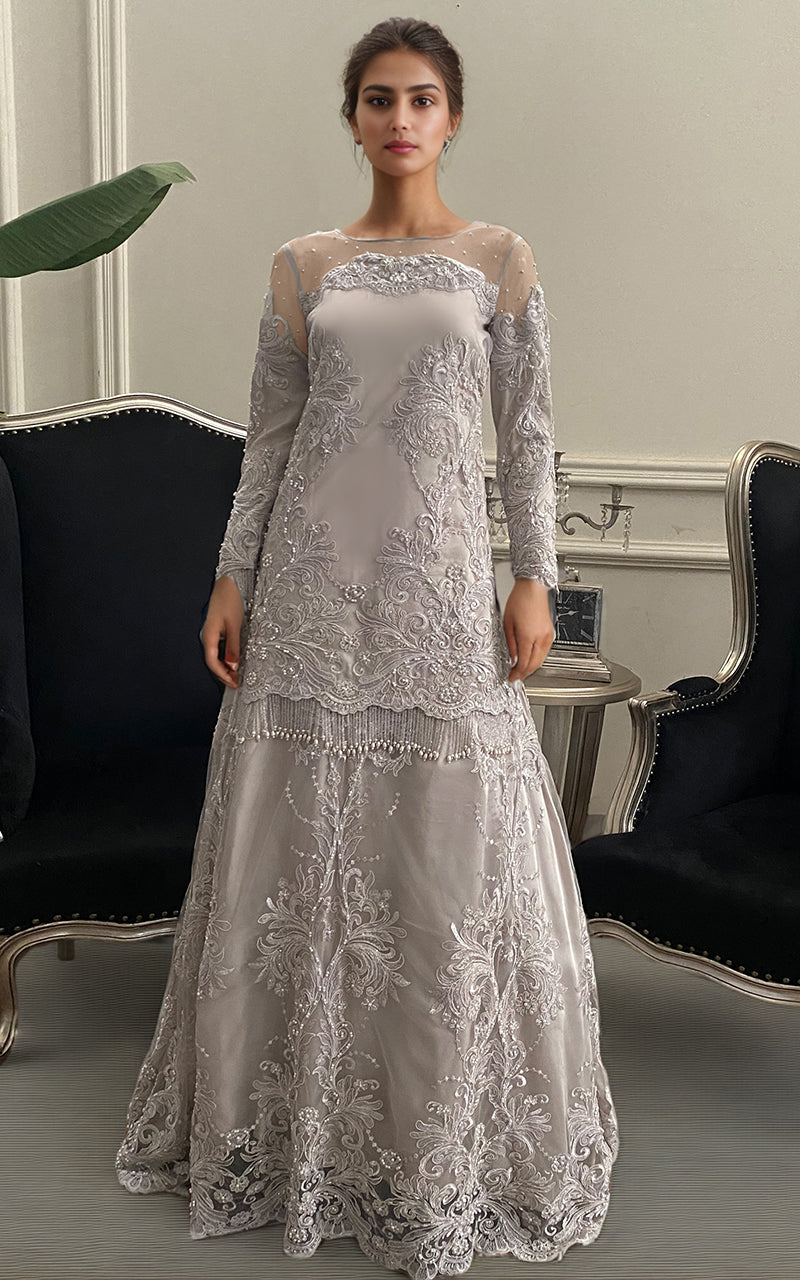 Threads and Motifs | Formal Dresses 25 | Net Embroidered Shirt With Lehenga -  Threads and Motifs Ladies Clothes - Original Designer Dress - House of Maryam