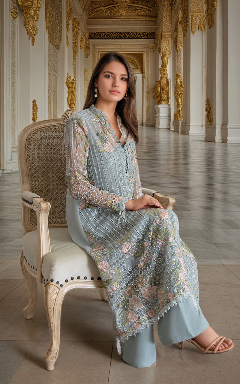 Threads and Motifs | Formal Dresses 25 | Organza Embroidered Front Open Jacket -  Threads and Motifs Ladies Clothes - Original Designer Dress - House of Maryam