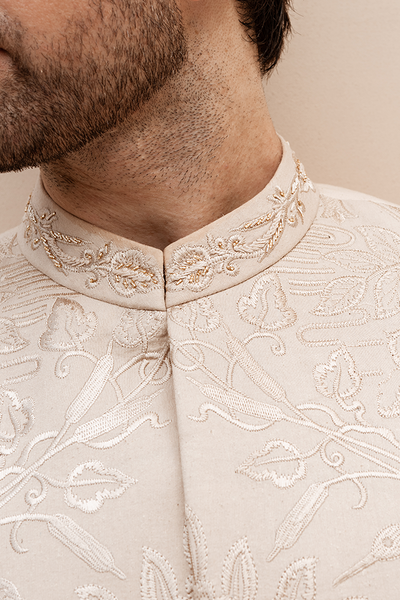 Republic By Omar Farooq | Luxury Rtw | Beige Embroidered Prince Coat -  Republic by Omar Farooq Luxury RTW - Original Designer Dress - House of Maryam