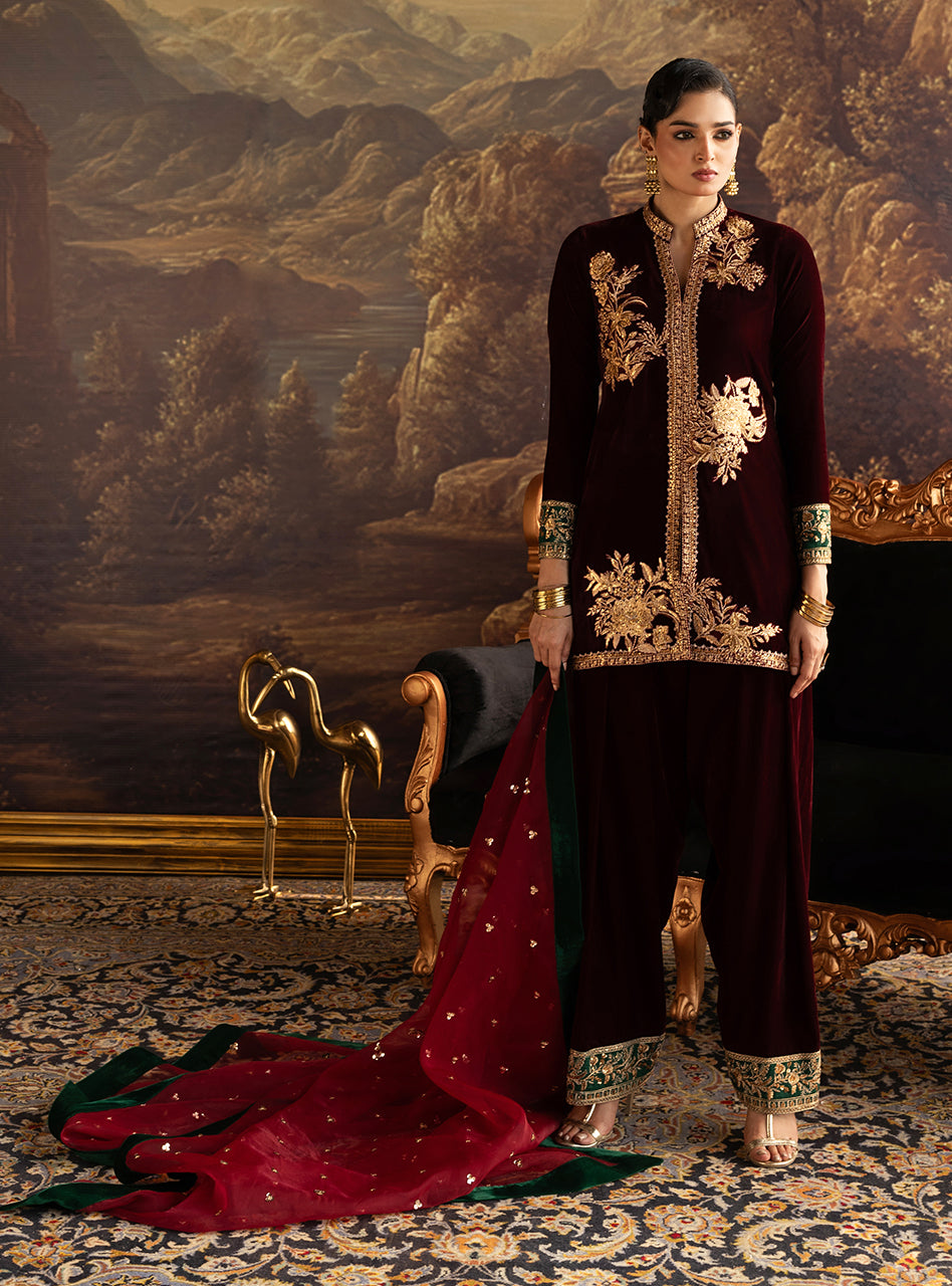 Zainab Chottani | Velura Velvet Edit 25 | Claret Farshi, image 2