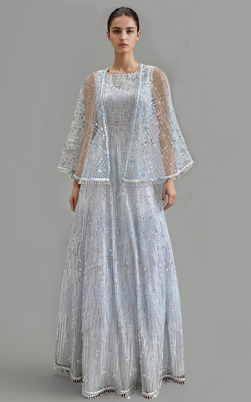 Threads and Motifs | Formal Dresses 25 | Net Embroidered Cape With Maxi -  Threads and Motifs Ladies Clothes - Original Designer Dress - House of Maryam
