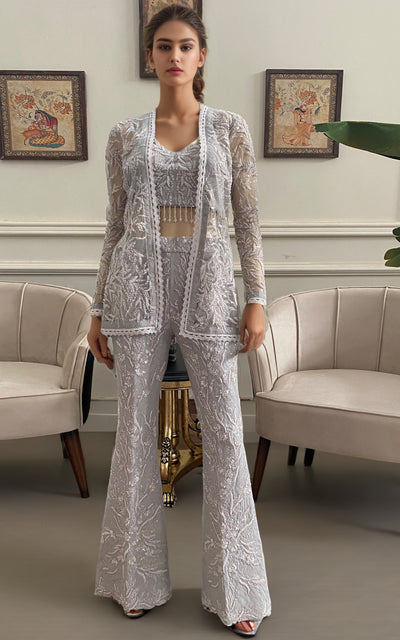 Threads and Motifs | Formal Dresses 25 | Net Embroidered Jacket With Embroidered Trouser -  Threads and Motifs Ladies Clothes - Original Designer Dress - House of Maryam