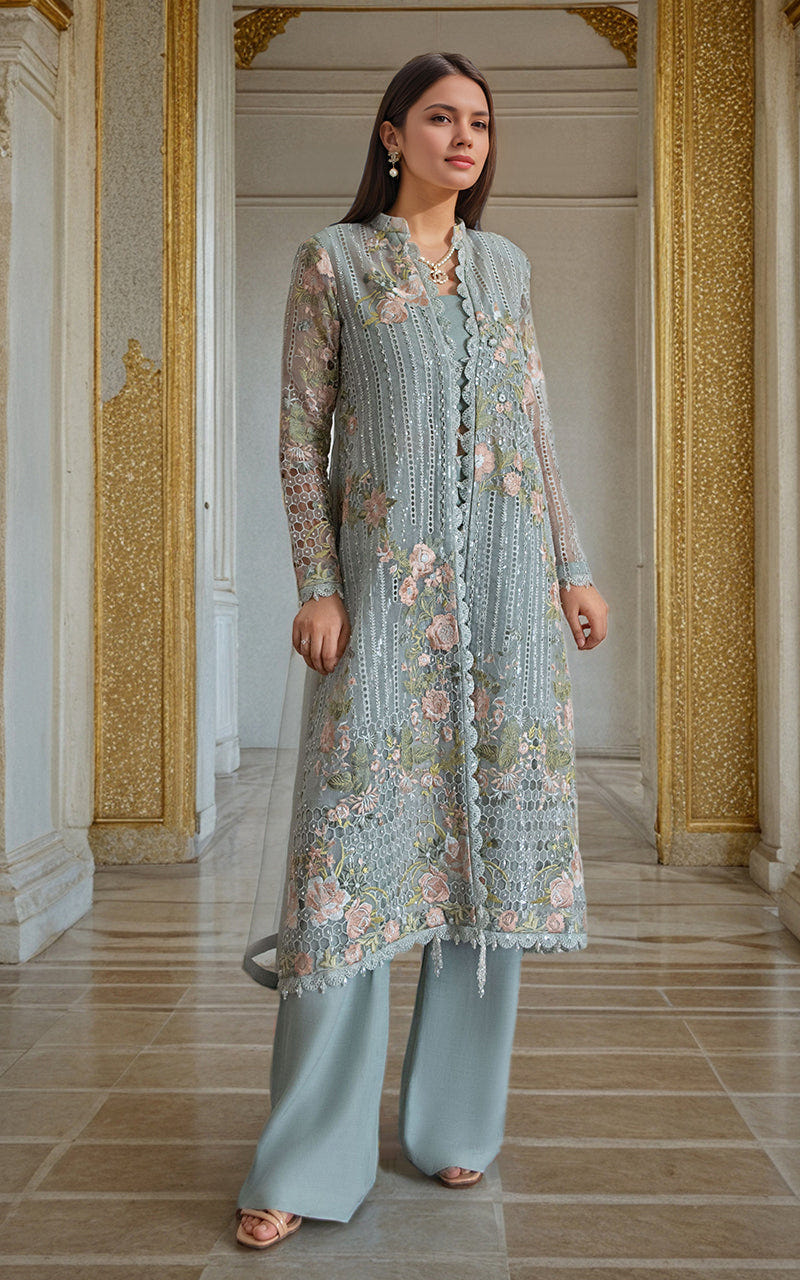 Threads and Motifs | Formal Dresses 25 | Organza Embroidered Front Open Jacket -  Threads and Motifs Ladies Clothes - Original Designer Dress - House of Maryam