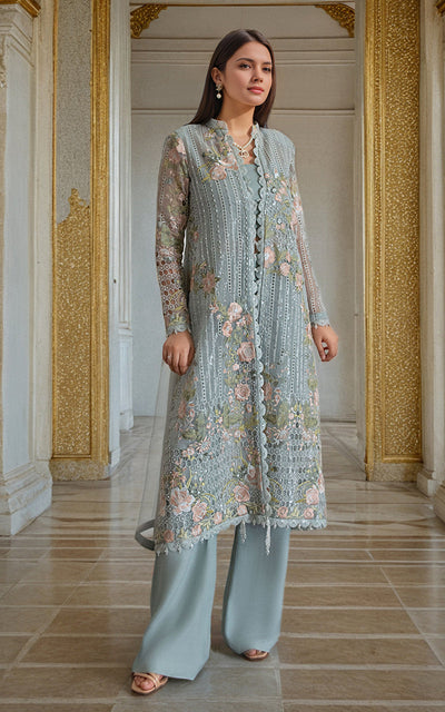Threads and Motifs | Formal Dresses 25 | Organza Embroidered Front Open Jacket -  Threads and Motifs Ladies Clothes - Original Designer Dress - House of Maryam