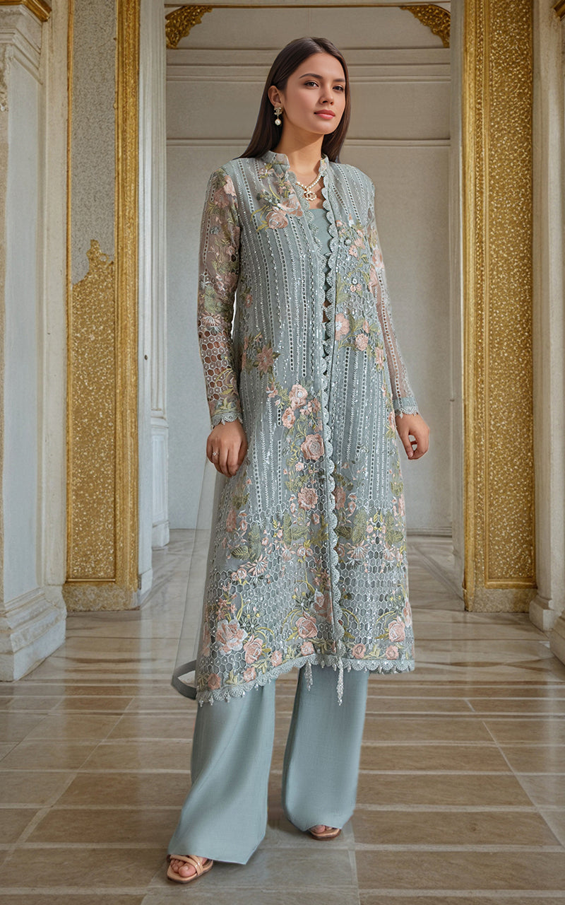Threads and Motifs | Formal Dresses 25 | Organza Embroidered Front Open Jacket -  Threads and Motifs Ladies Clothes - Original Designer Dress - House of Maryam