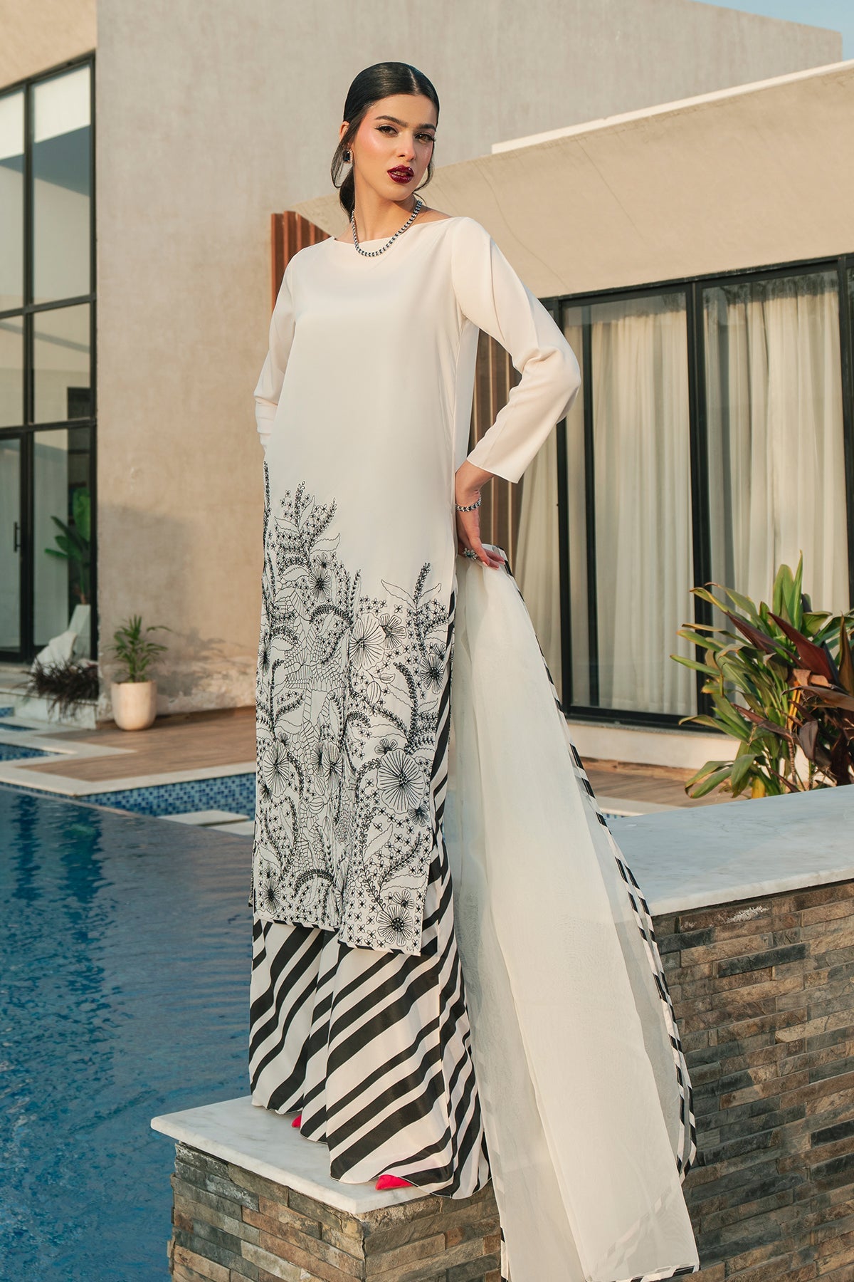 Fahad Hussayn | Lawn Banger | Monochrome Babe -  Erum Khan Ladies Clothes - Original Designer Dress - House of Maryam