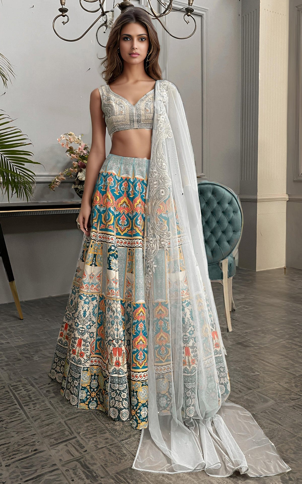 Threads and Motifs | Formal Dresses 25 | Embroidered Blouse With Printed Lehenga And Dupatta -  Threads and Motifs Ladies Clothes - Original Designer Dress - House of Maryam