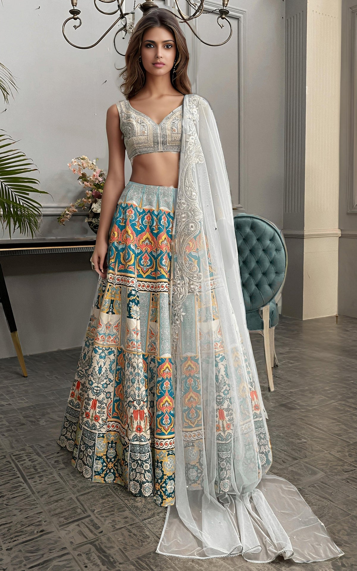 Threads and Motifs | Formal Dresses 25 | Embroidered Blouse With Printed Lehenga And Dupatta -  Threads and Motifs Ladies Clothes - Original Designer Dress - House of Maryam