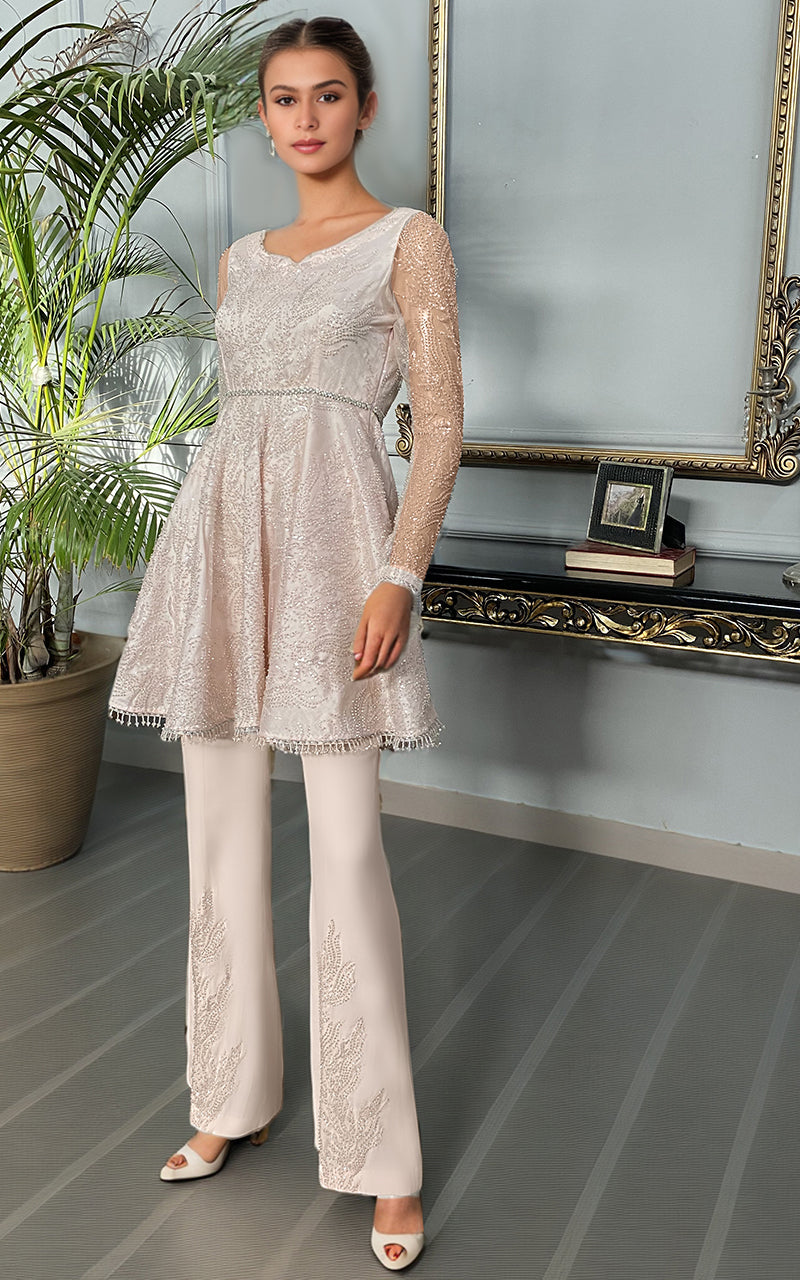Threads and Motifs | Formal Dresses 25 | Net Embroidered Peplum With Trouser -  Threads and Motifs Ladies Clothes - Original Designer Dress - House of Maryam
