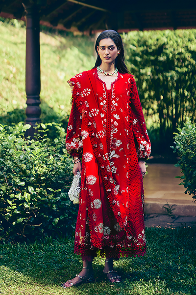 Suffuse Crimsal coral red embroidered cotton suit, photo 2