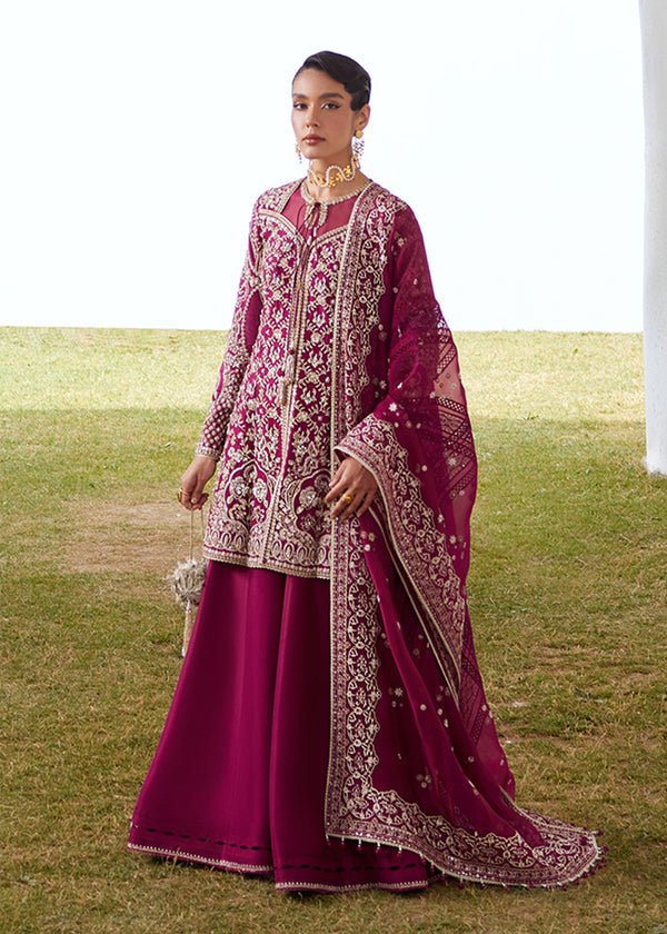 Suffuse Ahlam berry plum raw silk peplum and sharara