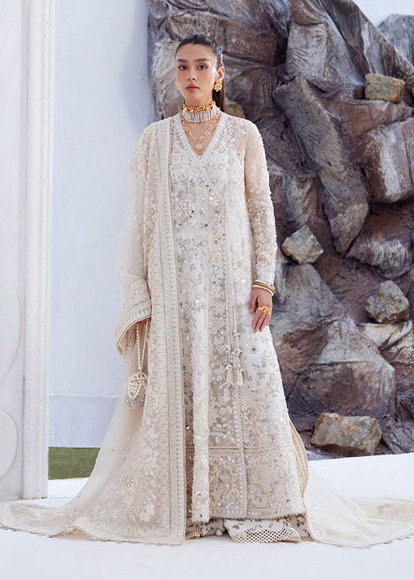 Suffuse Yasna pearl white organza angrakha and sharara
