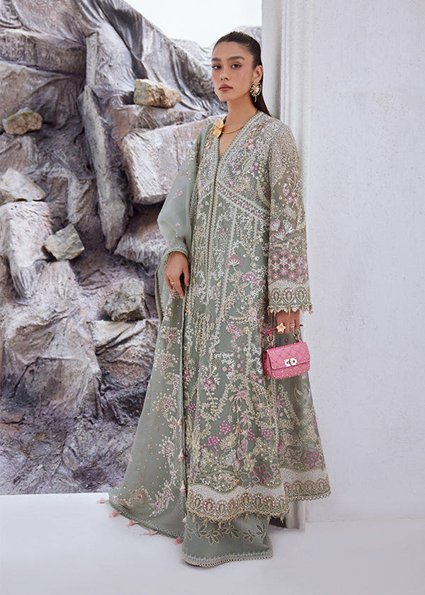 Suffuse Abshar oyster bay green organza shirt and izaar pants