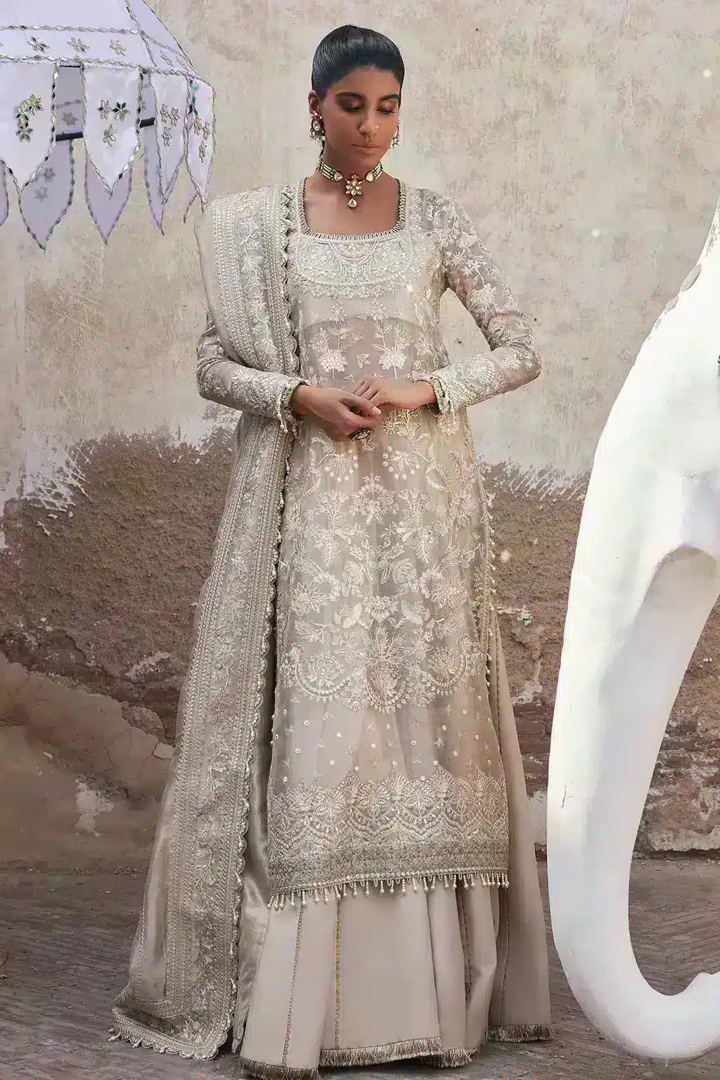 Afrozeh Ulfat zari tissue formal suit