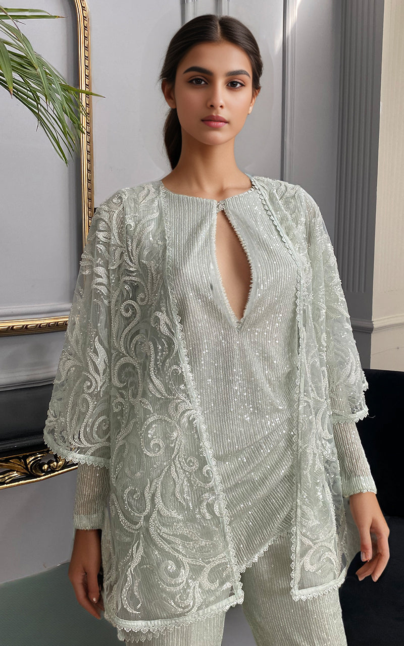 Threads and Motifs | Formal Dresses 25 | Net Embroidered Cap With Sequins Inner And Sequins Trouser -  Threads and Motifs Ladies Clothes - Original Designer Dress - House of Maryam