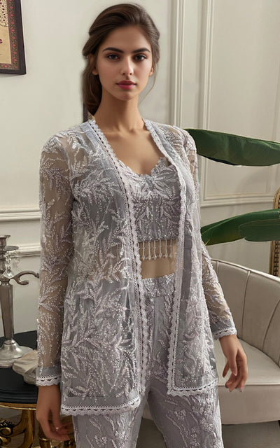 Threads and Motifs | Formal Dresses 25 | Net Embroidered Jacket With Embroidered Trouser -  Threads and Motifs Ladies Clothes - Original Designer Dress - House of Maryam
