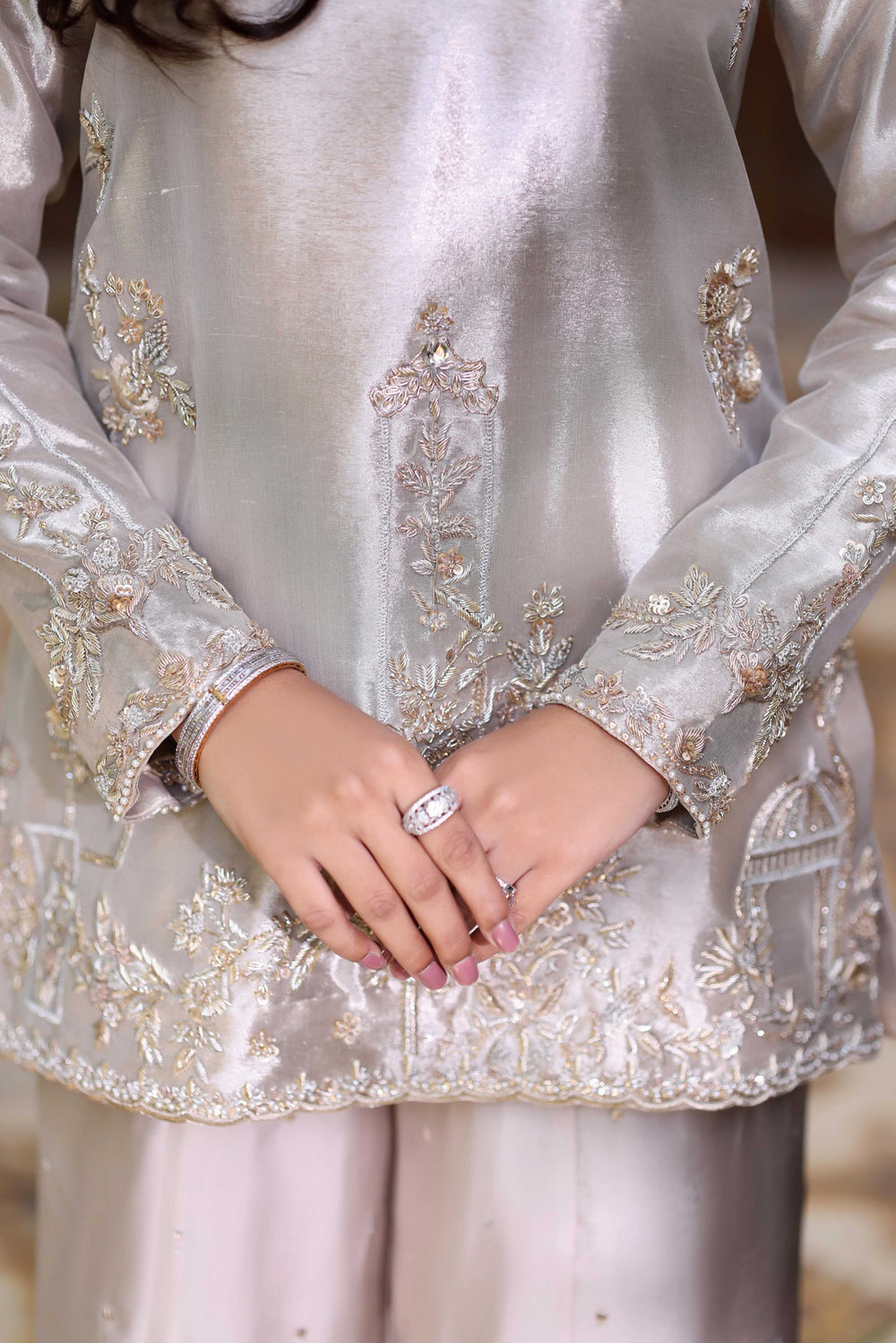 Wahaj M Khan | Nur Festive | Wine Gold Tissue Pallazo, image 3