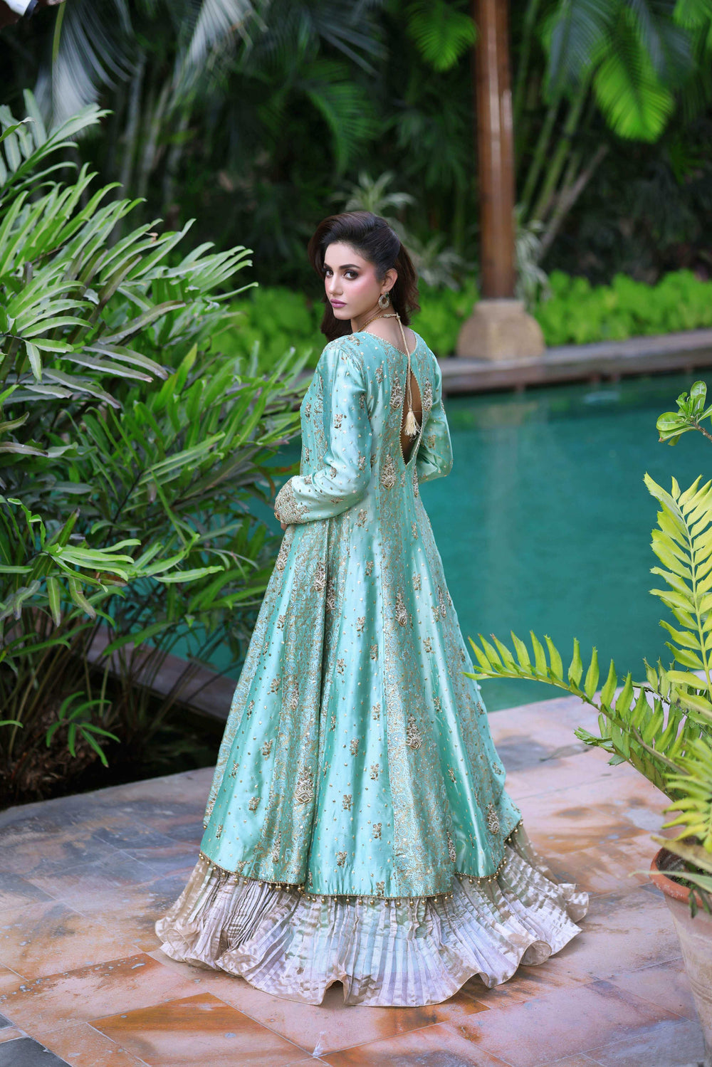 Wahaj M Khan | Nur Festive | Two-Toned Green Sheesha Block Nur Anarkali, image 2